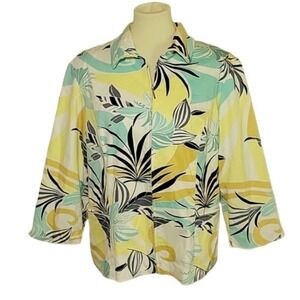 Vintage Nancy Bolen City Girl Blazer Jacket Floral Full Zip 3/4 Sleeve Women's L